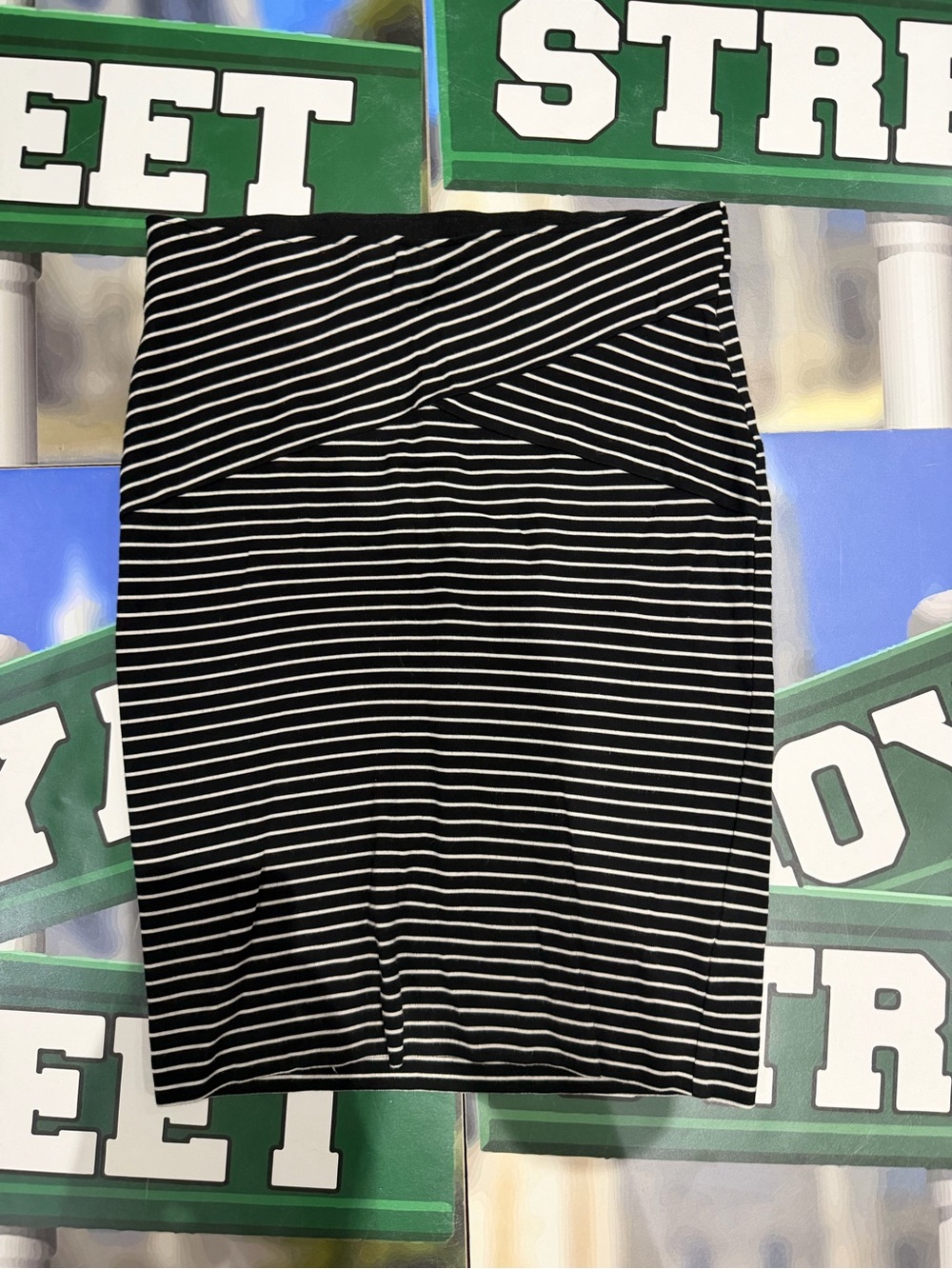 Tristan Black and White Striped Pencil Skirt